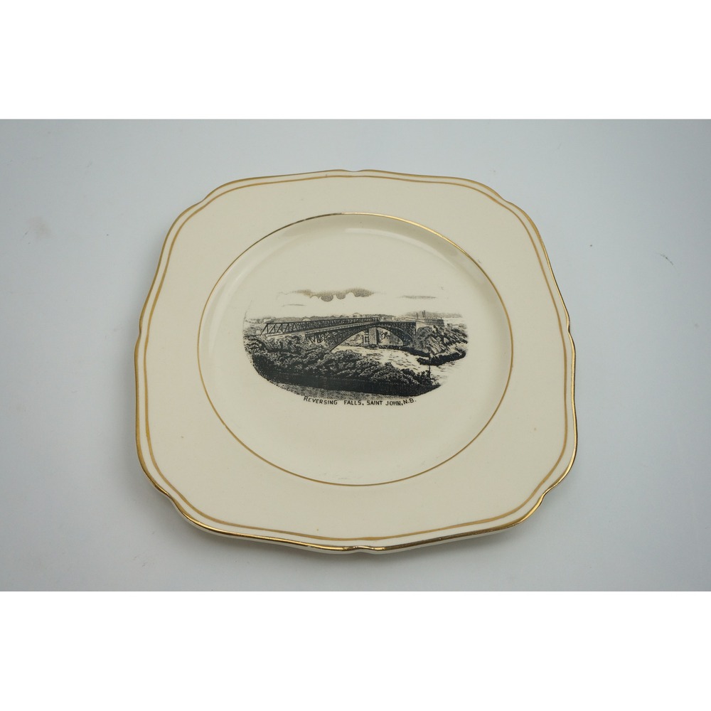 Holkirk Plate Reversing Falls Saint John‎ NB Square Gold Rim England Good